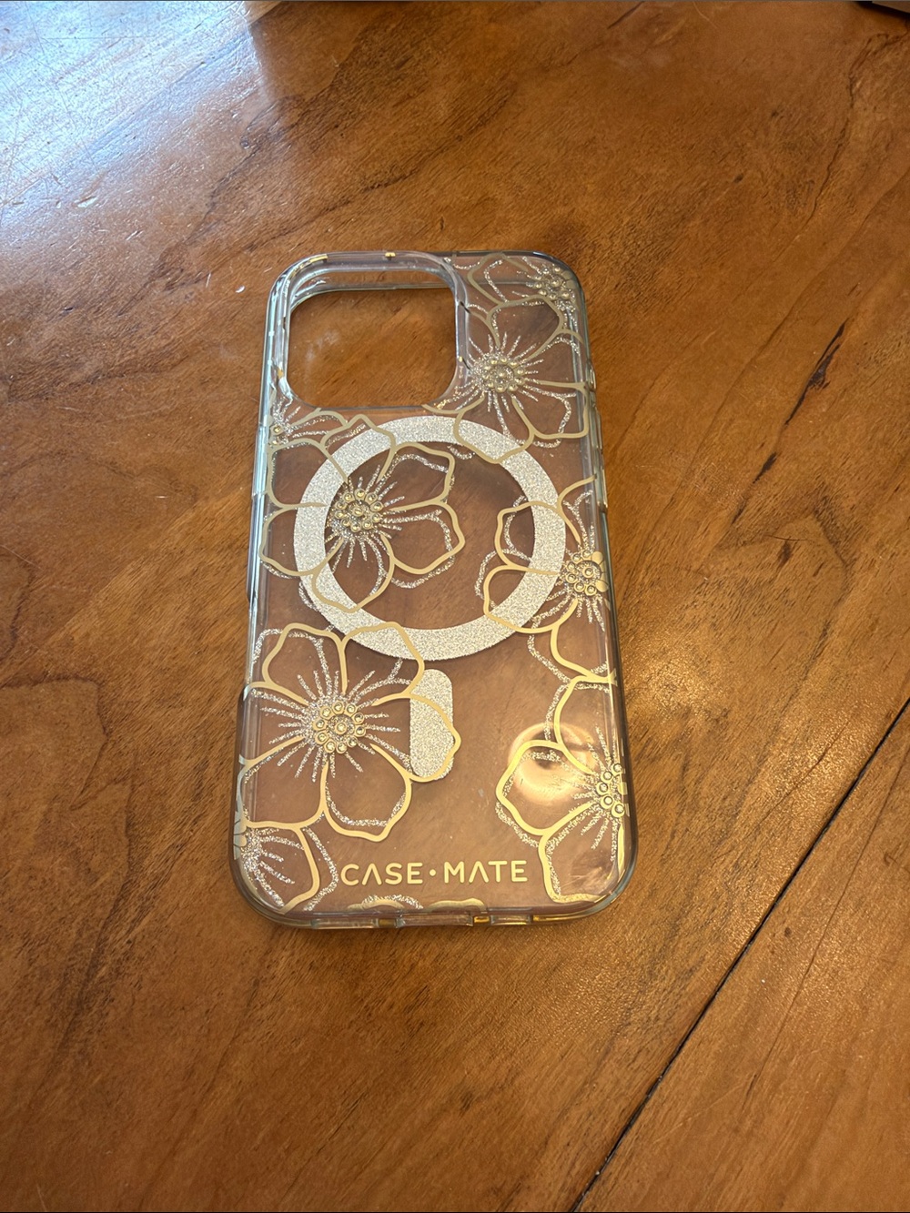 iPhone 16 Pro Case-Mate Clear Phone Case with Gold Floral MagSafe